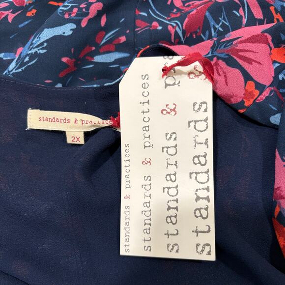 Standards & Practices Size 2X Dress Maxi Asymmetric High Low Long Sleeve Floral - Picture 6 of 13